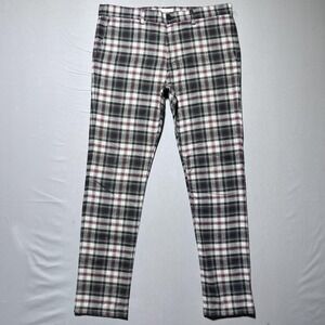 ORO Los Angeles Plaid Pants‎ Mens 34 Black White Red Slim Fit Cotton 36x31